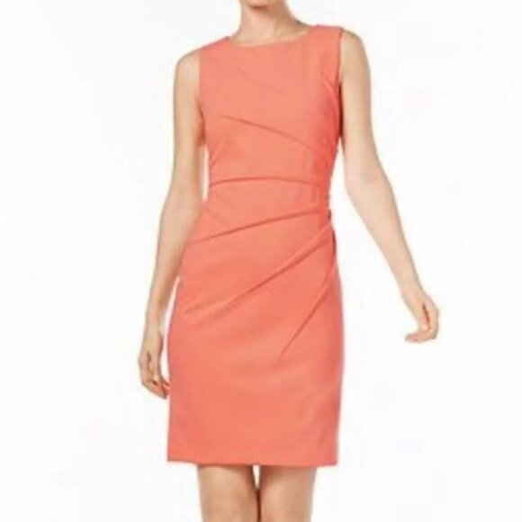 Calvin Klein Dresses & Skirts - Calvin Klein Sheath Dress Sleeveless SZ 10P PINK Sunburst Pin Tucking Sleeveless